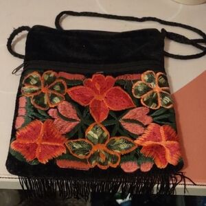 Floral Embroidered Black Bag